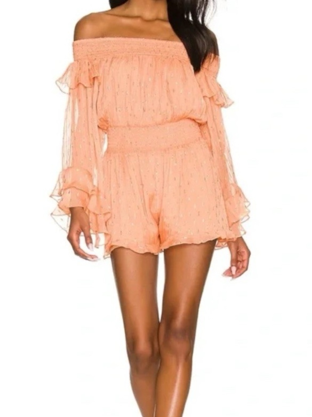 Majorelle REVOLVE Sabrina Off-The-Shoulder Romper Orange Gold M